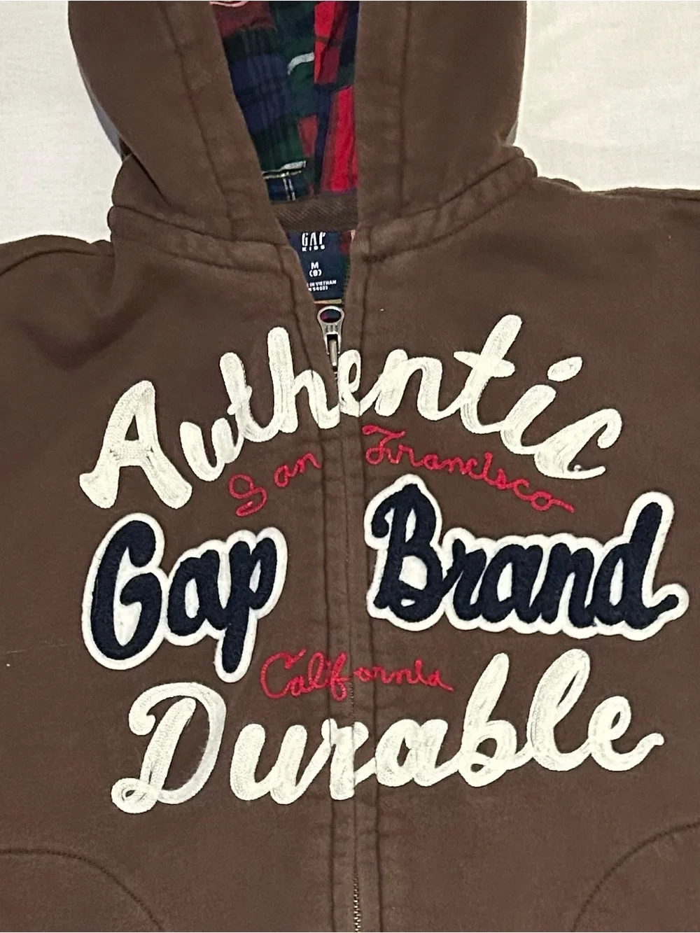 GAP Brown Hooded Zip Sweatshirt with Plaid Lining Size Kids 8